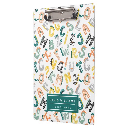 Niedlich Dinosaur Alphabet Pattern Kinderschule Klemmbrett (Links)