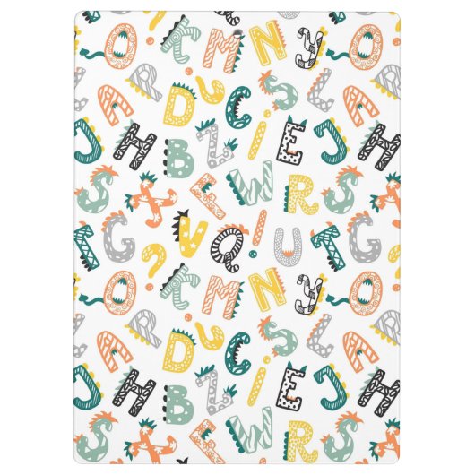 Niedlich Dinosaur Alphabet Pattern Kinderschule Klemmbrett (Rückseite)