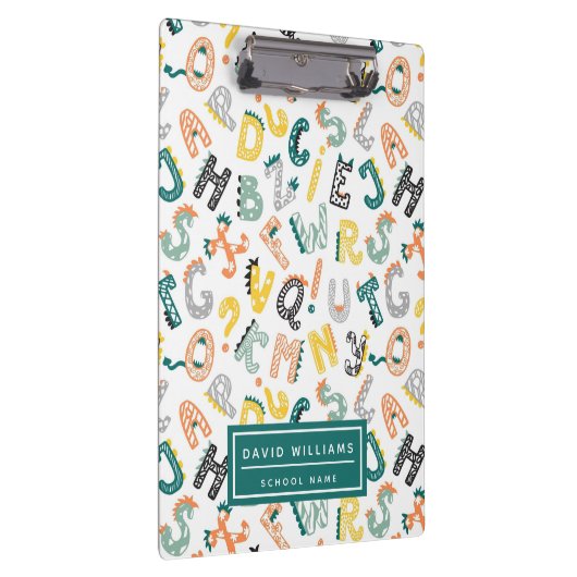 Niedlich Dinosaur Alphabet Pattern Kinderschule Klemmbrett (Rechts)