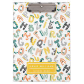 Niedlich Dinosaur Alphabet Pattern Kinderschule Klemmbrett (Vorderseite)