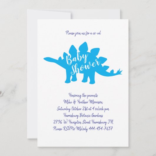 Niedlich Dinosaur Baby Dusche Stegosaurus Blue Boy Einladung (Vorderseite)