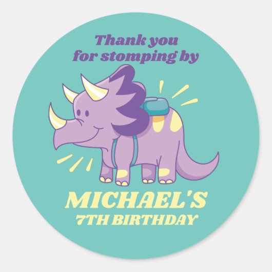 Niedlich Dinosaur Baby Triceratops Kindergeburtsta Runder Aufkleber (Vorderseite)