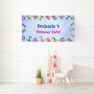 Niedlich Dinosaur Balloon Junge Freunde Geburtstag Banner