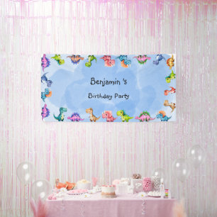 Niedlich Dinosaur Balloon Junge Freunde Geburtstag Banner