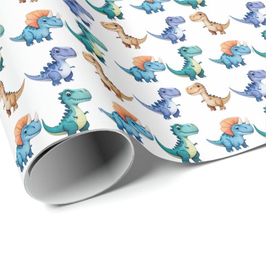 Niedlich Dinosaur Balloon Junge Freunde Geburtstag Geschenkpapier (Rolleneckpunkt)