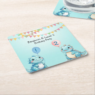 Niedlich Dinosaur Balloon Junge Freunde Geburtstag Rechteckiger Pappuntersetzer