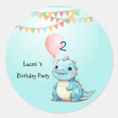 Niedlich Dinosaur Balloon Junge Glücklichen Geburt Runder Aufkleber (Vorderseite)