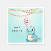 Niedlich Dinosaur Balloon Junge Glücklichen Geburt Serviette (Vorderseite)