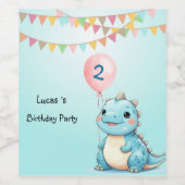 Niedlich Dinosaur Balloon Junge Glücklichen Geburt Weinetikett (Einzelnes Label)