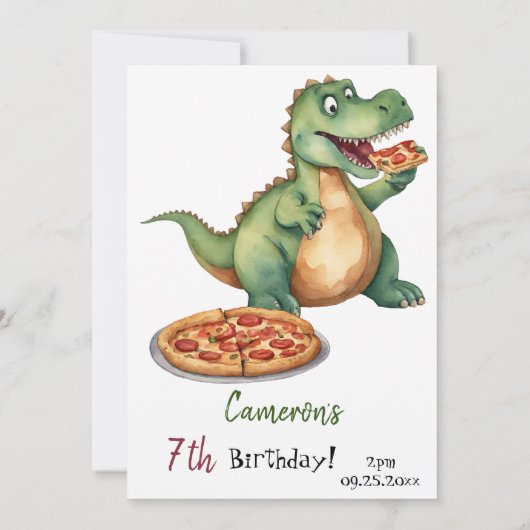 Niedlich Dinosaur Birthday Pizza Party Einladung (Rückseite)