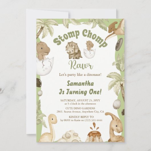Niedlich Dinosaur Boy Birthday Dino Party Einladung (Vorderseite)