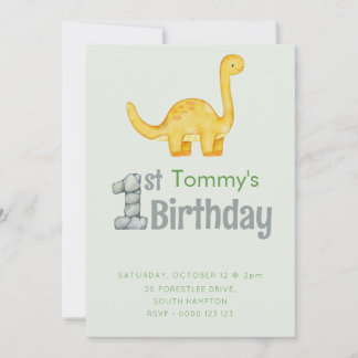 Niedlich Dinosaur Brontosaurus 1. Geburtstag Party Einladung