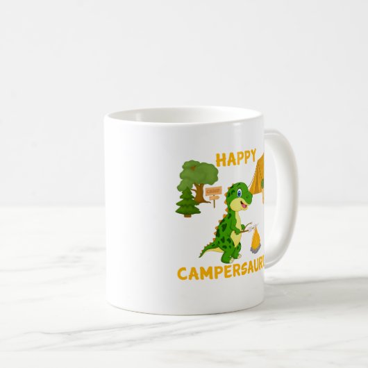 Niedlich Dinosaur Camper - Happy Campersaurus Kaffeetasse (VorderseiteRechts)