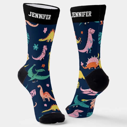Niedlich Dinosaur Cartoon Muster Dino Lover Socken (Gewinkelt)