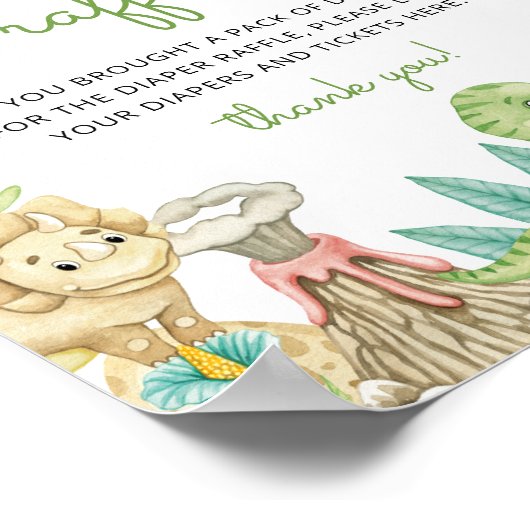 Niedlich Dinosaur Diaper Raffle Poster (Ecke)