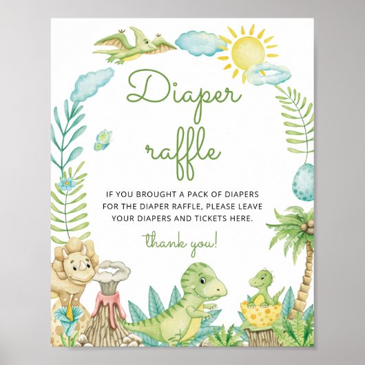 Niedlich Dinosaur Diaper Raffle Poster (Vorne)