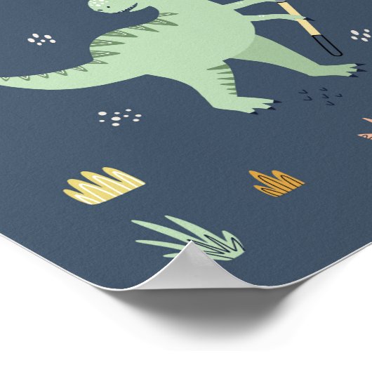 Niedlich Dinosaur-Dig-Zeichen Poster (Ecke)