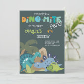 Niedlich Dinosaur Dino-Mite Einladung (Stehend Vorderseite)