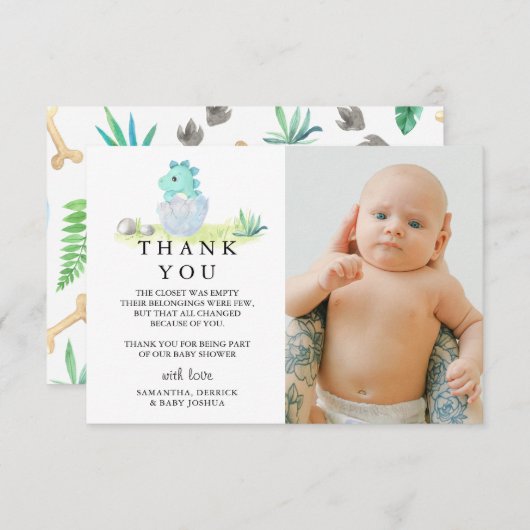 Niedlich Dinosaur Foto Babydusche Dankeskarte (Vorne/Hinten)
