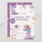 Niedlich Dinosaur Geburtstag Einladung Mädchen Whi (Vorne/Hinten)