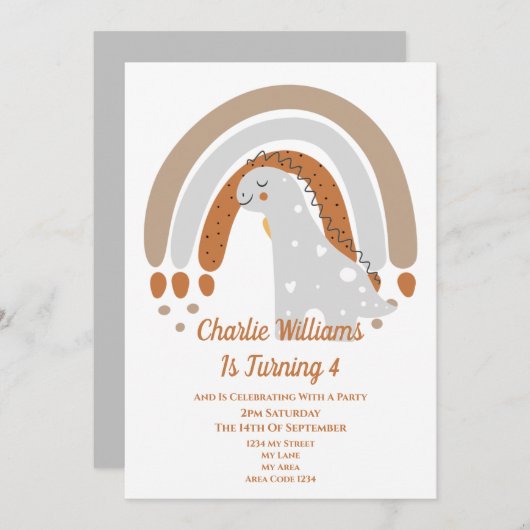 Niedlich Dinosaur Geburtstagsparty Einladung (Vorne/Hinten)