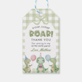 Niedlich Dinosaur Gingham 1. Geburtstag Party Geschenkanhänger (Rückseite)