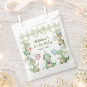 Niedlich Dinosaur Gingham 1. Geburtstag Party Geschenktütchen
