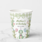 Niedlich Dinosaur Gingham 1. Geburtstag Party Pappbecher (Vorderseite)