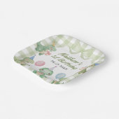 Niedlich Dinosaur Gingham 1. Geburtstag Party Pappteller (Gewinkelt)