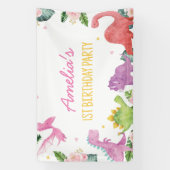 Niedlich Dinosaur Girl Geburtstag Banner (Vertikal)