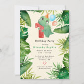 Niedlich Dinosaur Green Blätter 1. Geburtstag Part Einladung (Vorderseite)