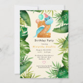 Niedlich Dinosaur Green Blätter 2. Geburtstag Part Einladung (Vorderseite)