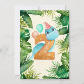 Niedlich Dinosaur Green Blätter 2. Geburtstag Part Einladung (Rückseite)