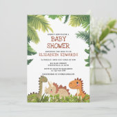 Niedlich Dinosaur Jurassic Greenery Baby Dusche Einladung (Stehend Vorderseite)