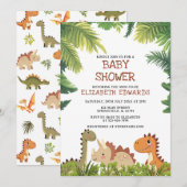 Niedlich Dinosaur Jurassic Greenery Baby Dusche Einladung (Vorne/Hinten)