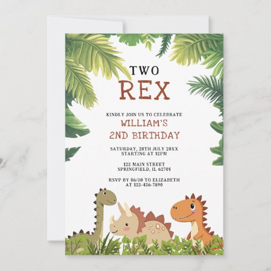 Niedlich Dinosaur Jurassic Two Rex 2. Party Einladung (Vorderseite)