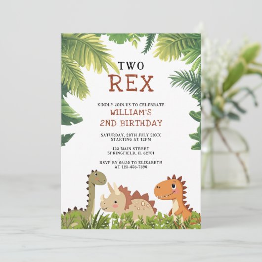 Niedlich Dinosaur Jurassic Two Rex 2. Party Einladung (Stehend Vorderseite)