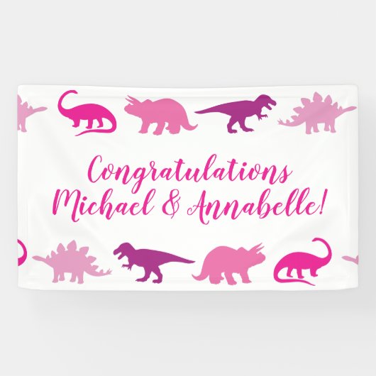 Niedlich Dinosaur Kinderdusche Dino Pink Girl Banner (Horizontal)