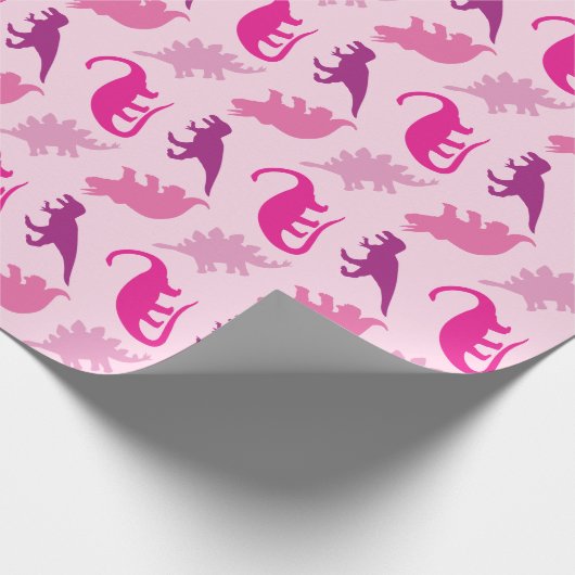 Niedlich Dinosaur Kinderdusche Dino Pink Girl Geschenkpapier (Ecke)