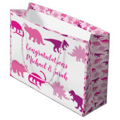 Niedlich Dinosaur Kinderdusche Dino Pink Girl Große Geschenktüte (Vorderseite Schrägansicht)