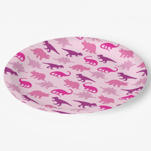 Niedlich Dinosaur Kinderdusche Dino Pink Girl Pappteller (Schrägansicht)
