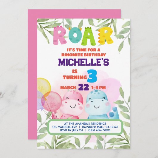 Niedlich Dinosaur Kindergeburtstag Dino Chalkboard Einladung (Vorne/Hinten)