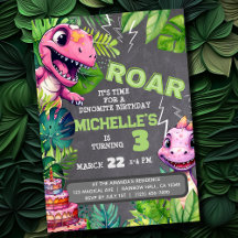 Niedlich Dinosaur Kindergeburtstag Dino Chalkboard