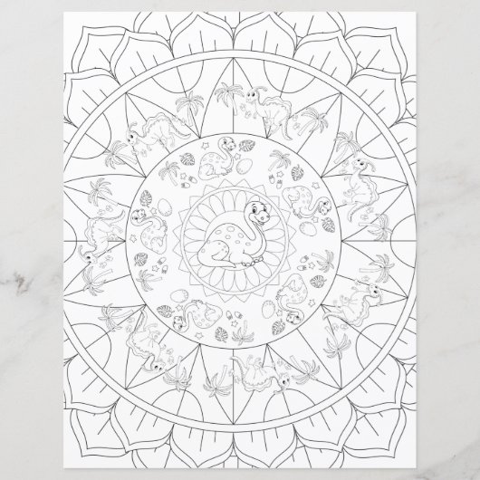 Niedlich Dinosaur Mandala Kids Coloring Page (Vorderseite)