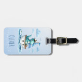 Niedlich Dinosaur Nautical Captain Blue Gepäckanhänger (Vorderseite horizontal)