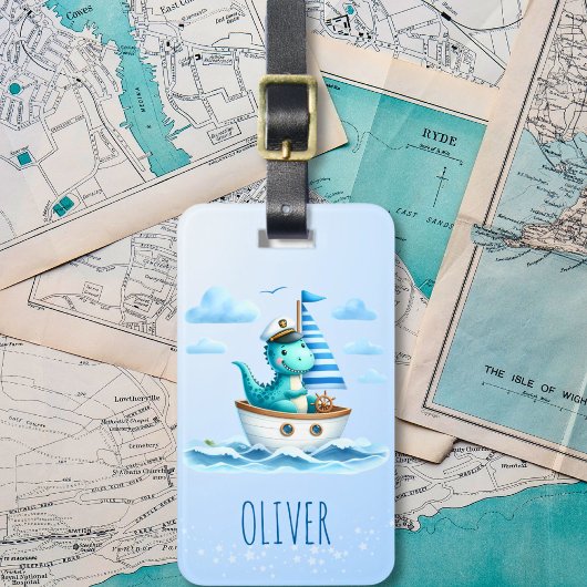 Niedlich Dinosaur Nautical Captain Blue Gepäckanhänger