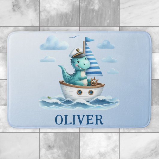 Niedlich Dinosaur Nautical Captain Personalisiert Badematte