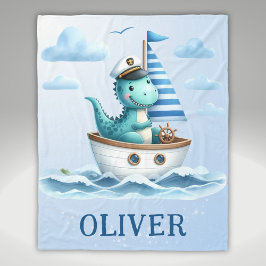 Niedlich Dinosaur Nautical Captain Personalisiert  Fleecedecke