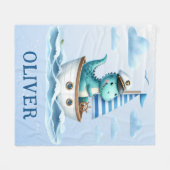 Niedlich Dinosaur Nautical Captain Personalisiert  Fleecedecke (Vorderseite (Horizontal))