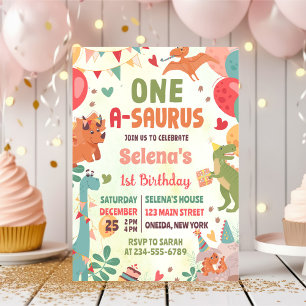 Niedlich Dinosaur One-A-Saurus 1. GeburtstagsParty Einladung
